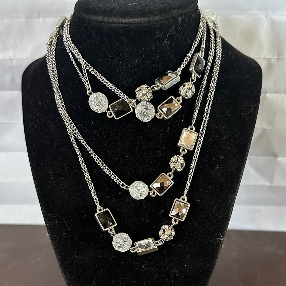 Elegant Silver and Black Multi-Layer Necklace